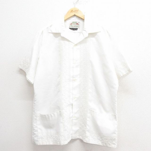 XL★古着 半袖 キューバ シャツ メンズ 80年代 80s 刺繍 白 ホワイト 【spe】 25may27 中古 トップス