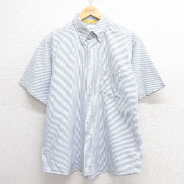 XL★古着 半袖 シャツ メンズ 90年代 90s ボタンダウン USA製 薄紺他 ネイビー ストライプ 25may27 中古 トップス