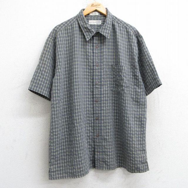 XL★古着 半袖 シャツ メンズ 00年代 00s ロング丈 レーヨン グレー他 チェック 25may28 中古 トップス