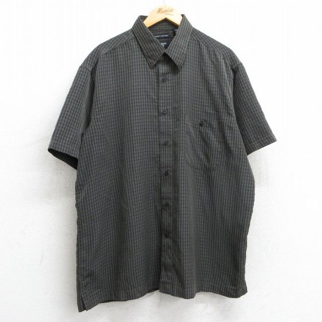 XL★古着 HAGGAR 半袖 シャツ メンズ 大きいサイズ ロング丈 茶系他 ブラウン チェック 25may28 中古 トップス