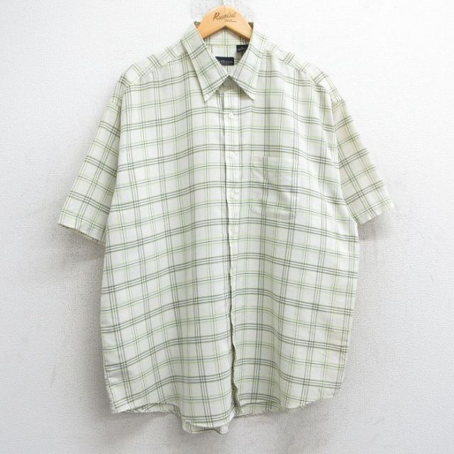 バンヒューセン 半袖シャツ イエローグリーンチェック XL | 古着