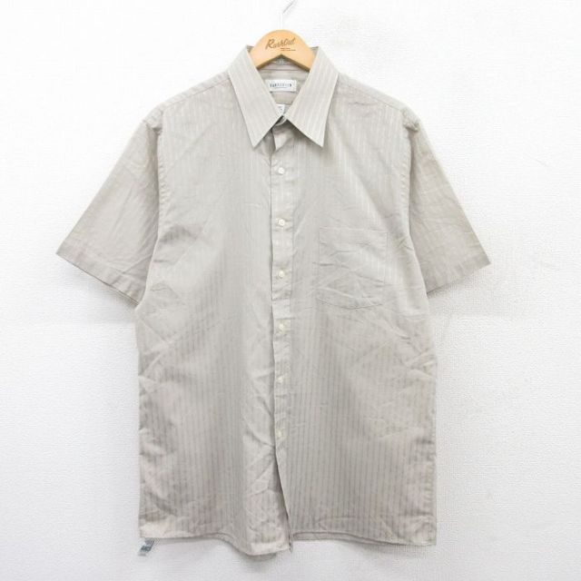 【20%OFF】L★古着 バンヒューセン 半袖 シャツ メンズ ロング丈 薄グレー 霜降り 25may30 中古 トップス