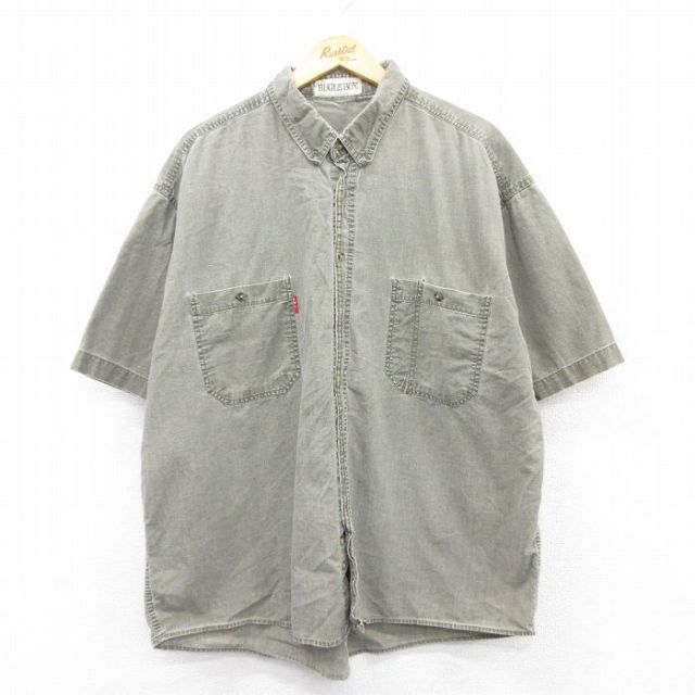 XL★古着 ビューグルボーイ 半袖 シャツ メンズ 90年代 90s 大きいサイズ ボタンダウン 緑系 グリーン 25may30 中古 トップス