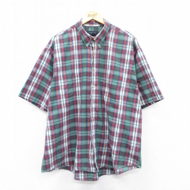 【50%OFF】バンヒューセン 半袖シャツ グリーンチェック XL | 古着