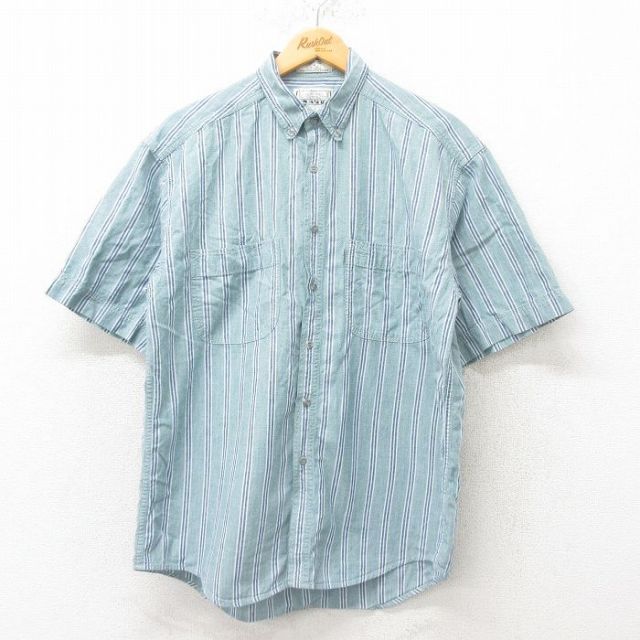 M★古着 リーバイス Levis 半袖 シャツ メンズ 00年代 00s コットン ボタンダウン 薄緑 グリーン ストライプ 25jun02 中古 トップス