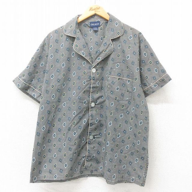XL★古着 半袖 パジャマ シャツ メンズ 00年代 00s 開襟 オープンカラー 黒他 ブラック 25jun02 中古 トップス