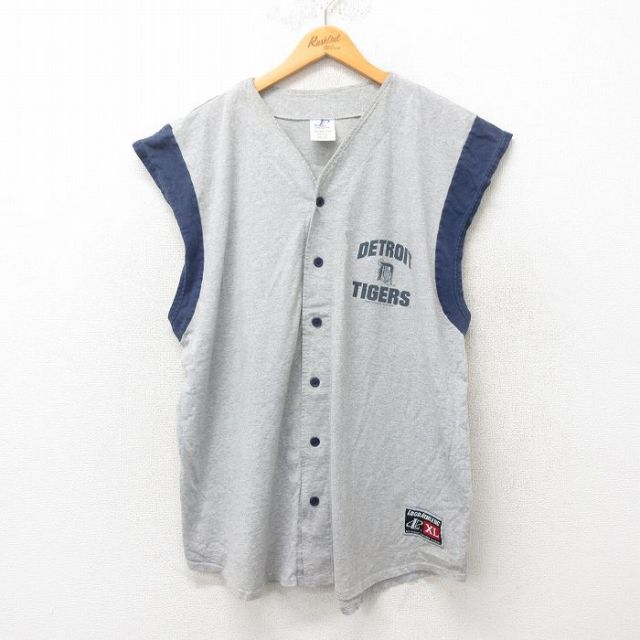 XL★古着 ノースリーブ ベースボール シャツ メンズ 00年代 00s MLB デトロイトタイガース グレー 霜降り メジャーリーグ 野球 25jun02 中古 トップス