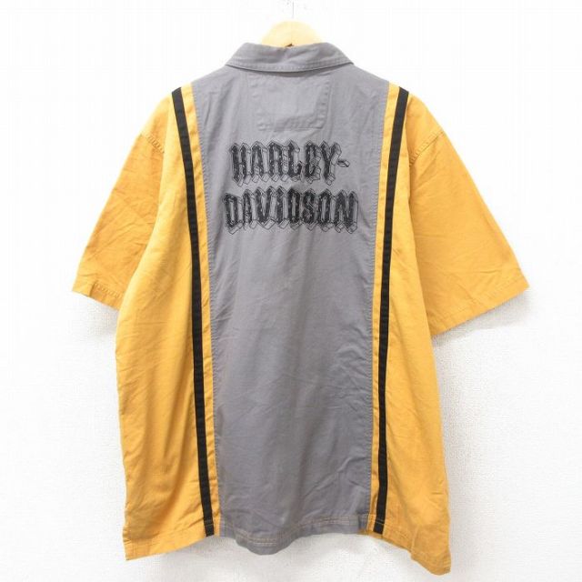 XL★古着 ハーレーダビッドソン Harley Davidson 半袖 シャツ メンズ 刺繍 大きいサイズ コットン グレー他 【spe】 25jun02 中古 トップス