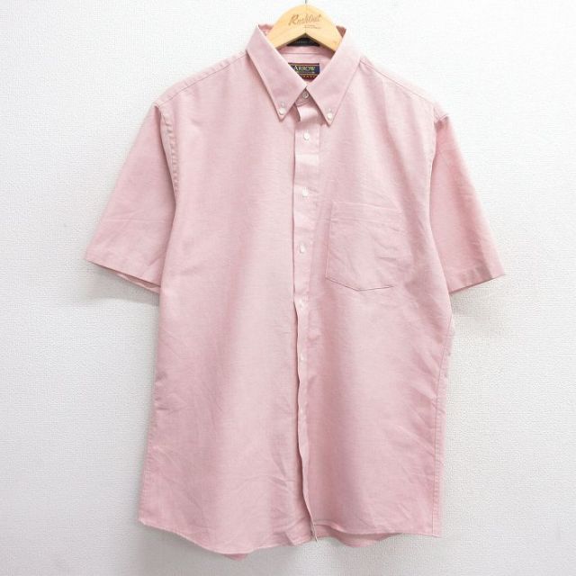 XL★古着 アロー 半袖 シャツ メンズ 90年代 90s ボタンダウン USA製 ピンク 25jun04 中古 トップス