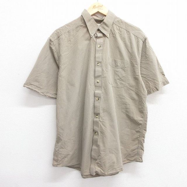XL★古着 エルエルビーン LLBEAN 半袖 シャツ メンズ 00年代 00s コットン ボタンダウン ベージュ他 カーキ チェック 25jun04 中古 トップス
