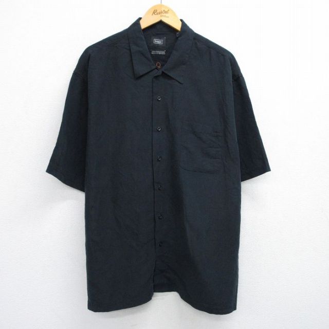 XL★古着 HAGGAR 半袖 シャツ メンズ 大きいサイズ レーヨン 黒 ブラック チェック 25jun05 中古 トップス
