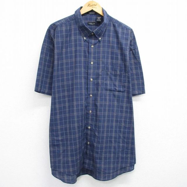 【50%OFF】バンヒューセン 半袖シャツ ネイビーチェック XL | 古着
