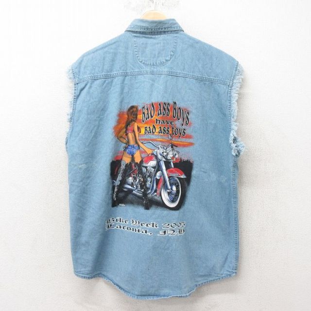 【50%OFF】00s ノースリーブシャツ バイクウィーク ネイビー XL | 古着