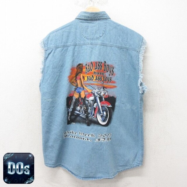00s ノースリーブシャツ バイクウィーク ネイビー XL | 古着