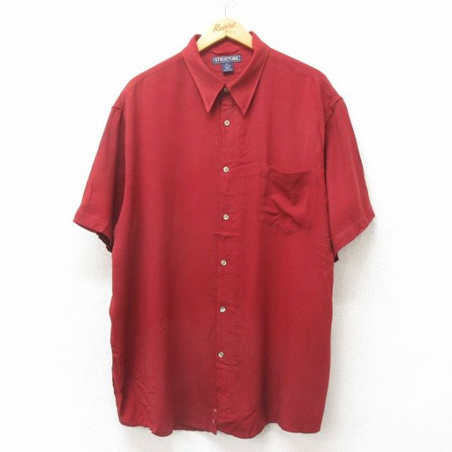 XL★古着 STRUCTURE 半袖 シャツ メンズ 大きいサイズ シルク エンジ 25jun09 中古 トップス