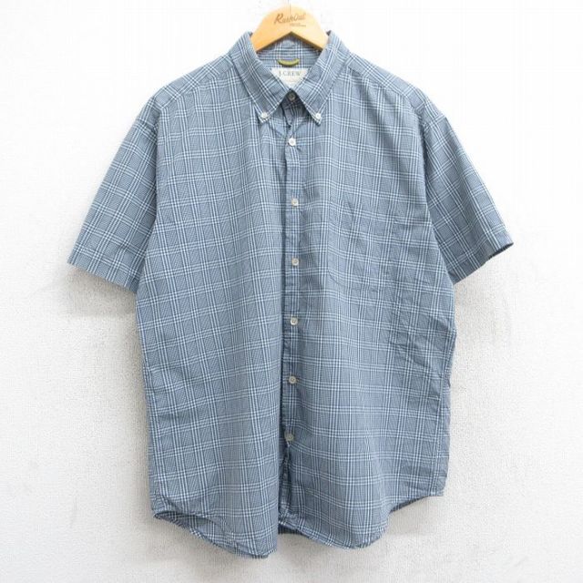 XL★古着 ジェイクルー J.CREW 半袖 シャツ メンズ 00年代 00s コットン ボタンダウン 紺他 ネイビー チェック 25jun09 中古 トップス