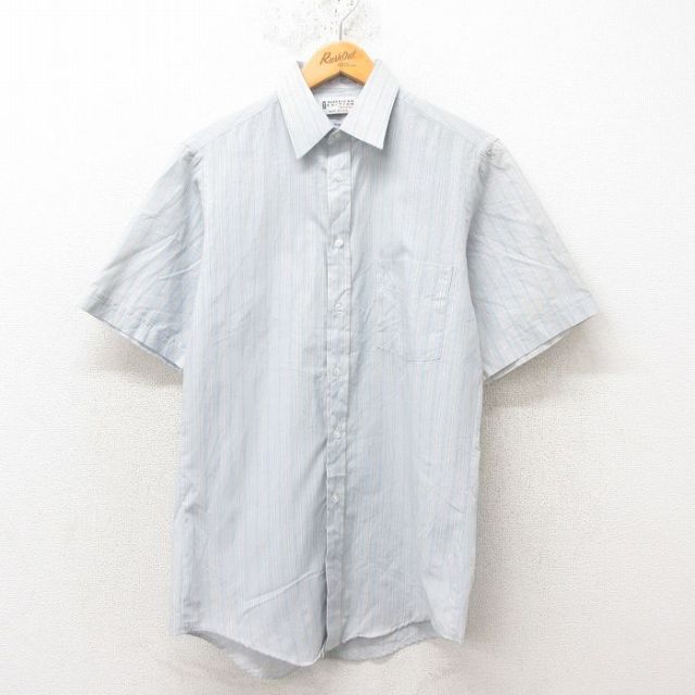 M★古着 半袖 シャツ メンズ 80年代 80s USA製 薄グレー ストライプ 25jun10 中古 トップス