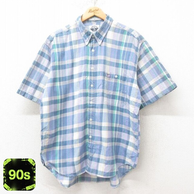 【50%OFF】ドッカーズ 90s 半袖シャツ ワンポイントロゴ パープルチェック XL | 古着