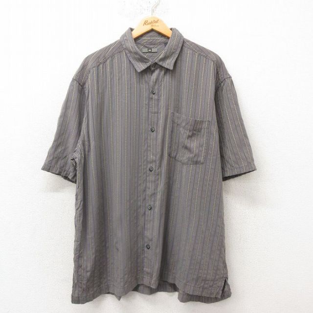 XL★古着 アールイーアイ REI 半袖 シャツ メンズ 大きいサイズ グレー ストライプ 25jun10 中古 トップス