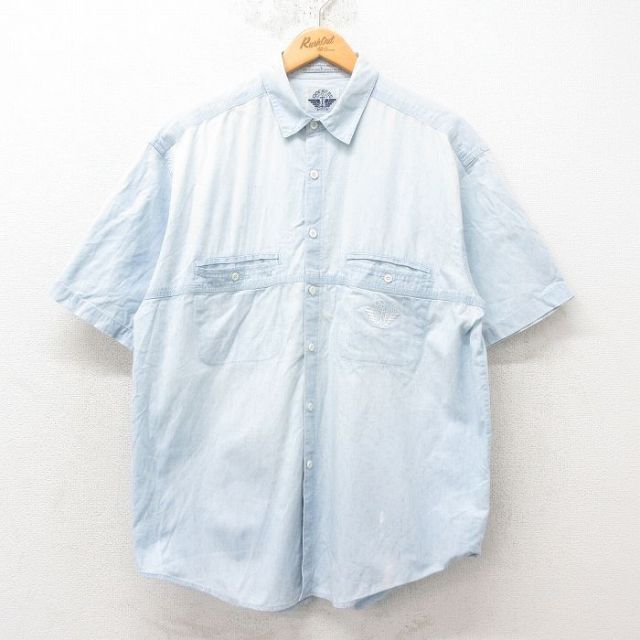 L★古着 ドッカーズ 半袖 シャツ メンズ 90年代 90s ワンポイントロゴ コットン 薄紺 ネイビー 25jun10 中古 トップス