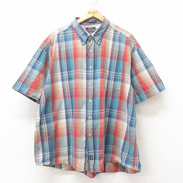 【50%OFF】XL★古着 ドッカーズ 半袖 シャツ メンズ 00年代 00s インディゴ 大きいサイズ コットン ボタンダウン 紺 ネイビー チェック 25jun10 中古 トップス