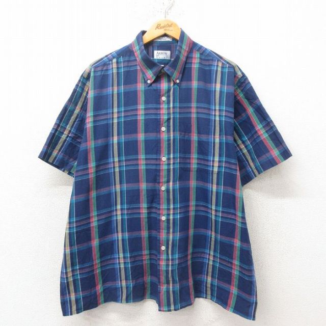 アロー 90s 半袖シャツ ネイビーチェック XL | 古着