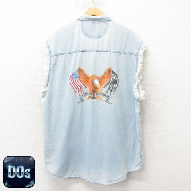 00s ノースリーブシャツ 鳥 ネイビー XL | 古着