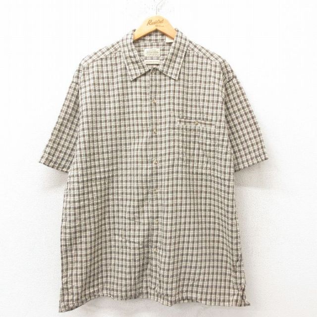 XL★古着 セントジョンズベイ 半袖 シャツ メンズ 00年代 00s 大きいサイズ コットン こげ茶 ブラウン チェック 25jun10 中古 トップス