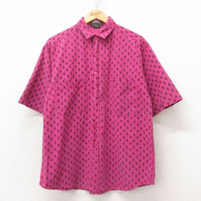 L★古着 半袖 シャツ メンズ 90年代 90s コットン ピンク 25jun10 中古 トップス