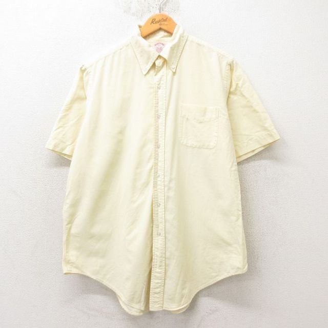【50%OFF】XL★古着 ブルックスブラザーズ BROOKS BROTHERS 半袖 ブランド シャツ メンズ 90年代 90s 大きいサイズ コットン USA製 薄黄 イエロー 【spe】 25jun10 中古 トップス