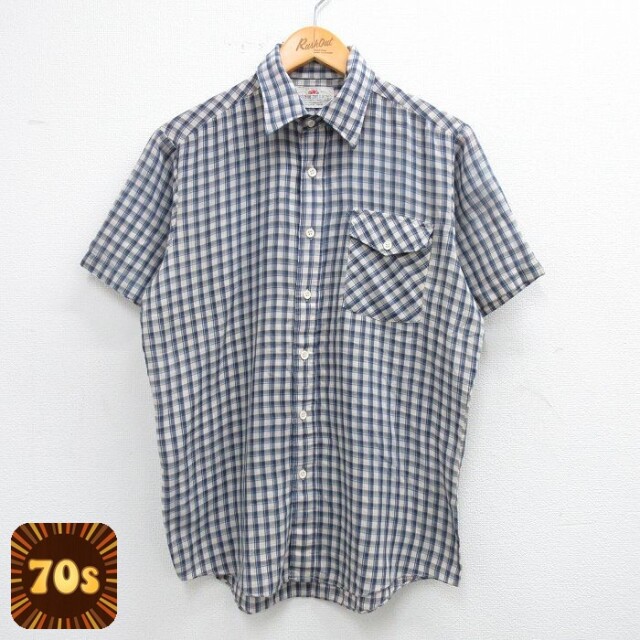 【50%OFF】フルーツオブザルーム 70s 半袖シャツ ネイビーチェック L | 古着
