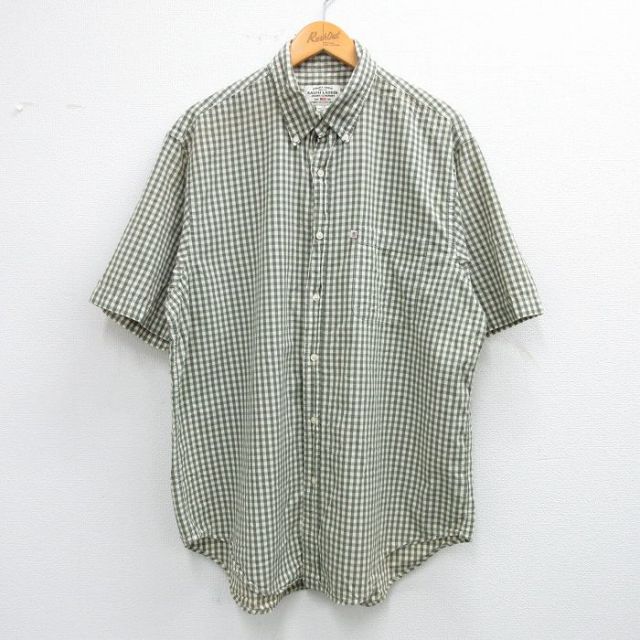 XL★古着 ラルフローレン Ralph Lauren 半袖 ブランド シャツ メンズ 大きいサイズ ロング丈 コットン ボタンダウン 緑他 グリーン チェック 25jun11 中古 トップス