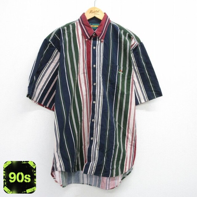 90s 半袖シャツ ネイビーストライプ XL | 古着