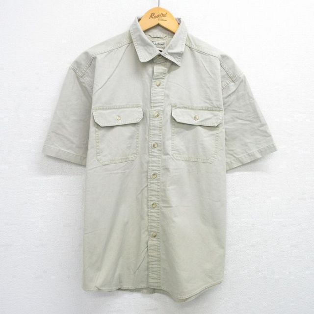 L★古着 エルエルビーン LLBEAN 半袖 シャツ メンズ 00年代 00s コットン ベージュ系 カーキ 25jun14 中古 トップス