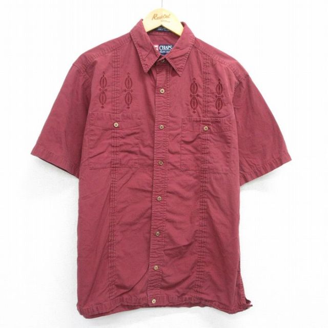 L★古着 ラルフローレン Ralph Lauren チャップス 半袖 ブランド シャツ メンズ 90年代 90s ワンポイントロゴ 刺繍 コットン エンジ 25jun14 中古 トップス