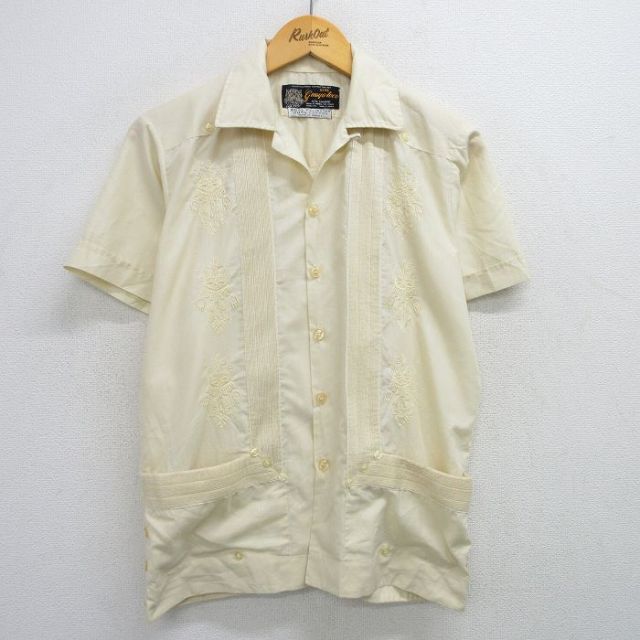 M★古着 半袖 キューバ シャツ メンズ 80年代 80s 刺繍 開襟 オープンカラー 生成り 25jun14 中古 トップス