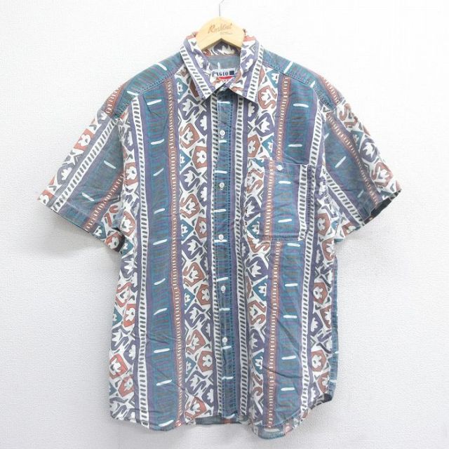 90s 半袖シャツ 総柄 ホワイト L | 古着