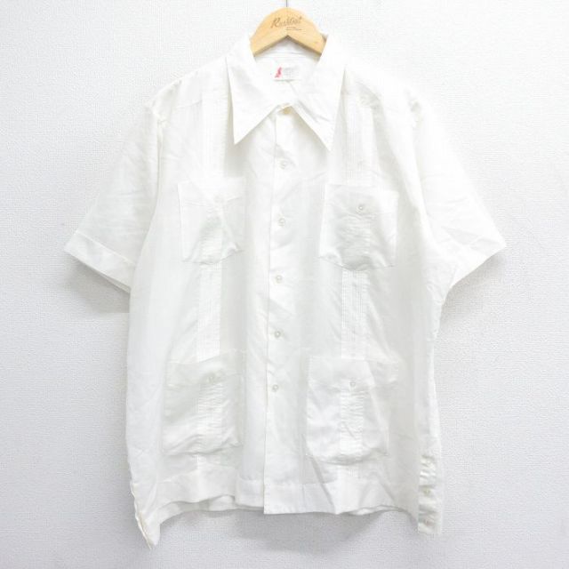 XL★古着 半袖 キューバ シャツ メンズ 70年代 70s 大きいサイズ 開襟 オープンカラー 白 ホワイト 【spe】 25jun14 中古 トップス