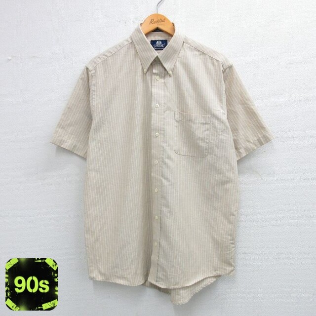 90s 半袖シャツ カーキストライプ XL | 古着