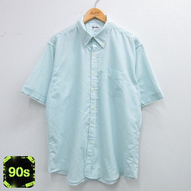 90s 半袖シャツ ストライプ ライトブルー XL | 古着