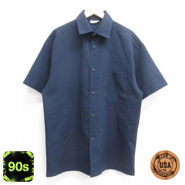 90s 半袖シャツ ネイビー L | 古着