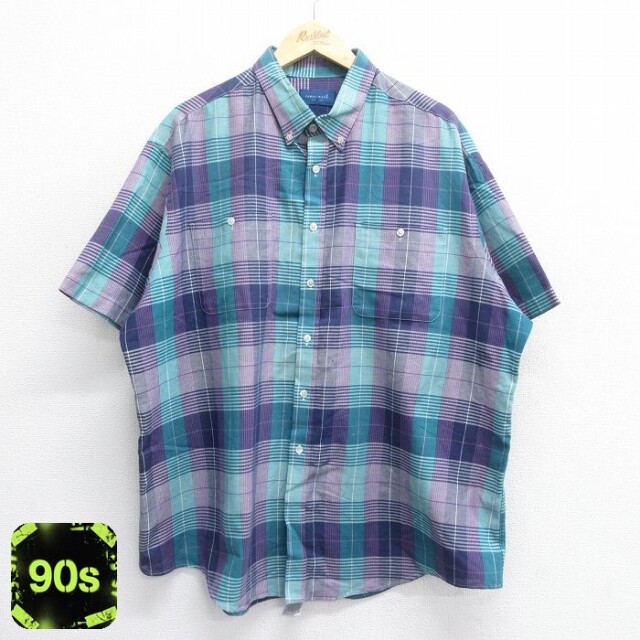 タウンクラフト 90s 半袖シャツ ネイビーチェック XL | 古着