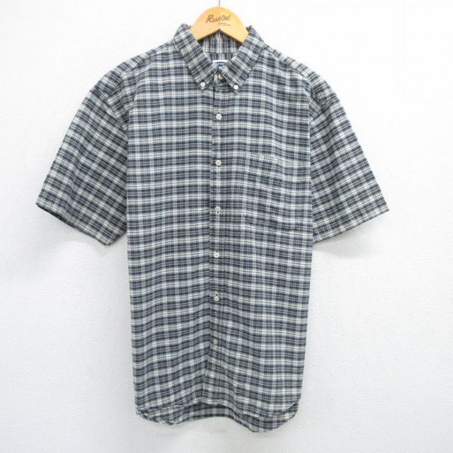 【20%OFF】XL★古着 オールドネイビー OLD NAVY 半袖 シャツ メンズ コットン ボタンダウン 紺他 ネイビー チェック 25jun16 中古 トップス