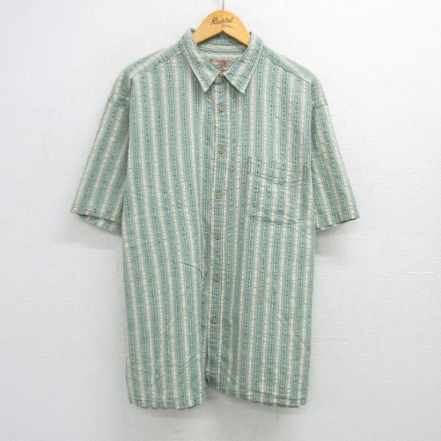XL★古着 半袖 シャツ メンズ 00年代 00s 大きいサイズ コットン 緑他 グリーン ストライプ 25jun16 中古 トップス