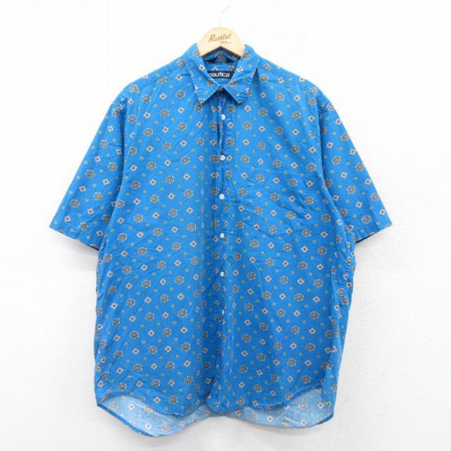 【50%OFF】ノーティカ 90s 半袖シャツ 総柄 ライトブルー XL | 古着