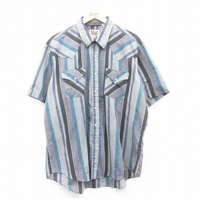 【50%OFF】ELY 90s 半袖ウエスタンシャツ ストライプ グレー XL | 古着