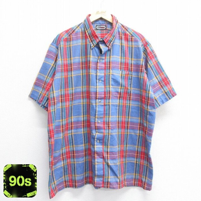 90s 半袖シャツ ネイビーチェック XL | 古着