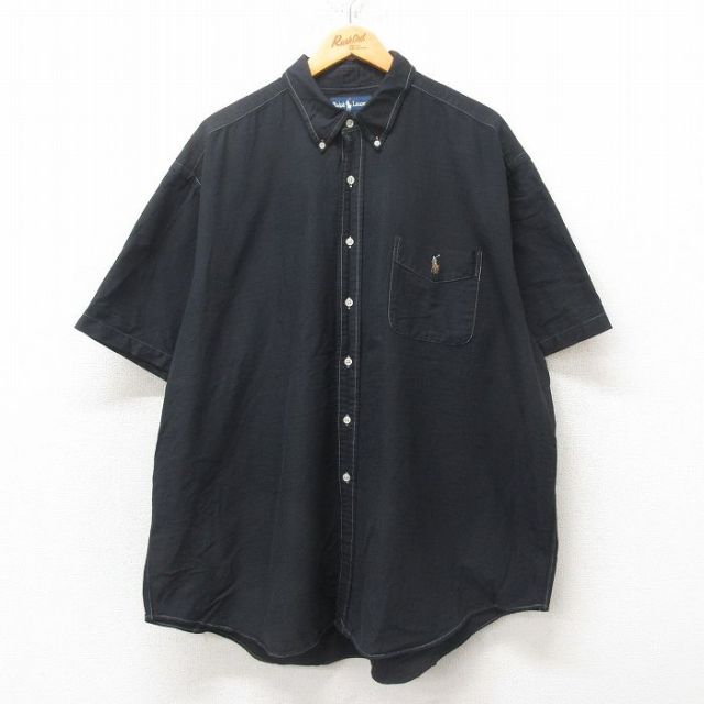 XL★古着 ラルフローレン Ralph Lauren 半袖 ブランド シャツ メンズ 90年代 90s ワンポイントロゴ 大きいサイズ ボタンダウン 黒 ブラック 25jun16 中古 トップス
