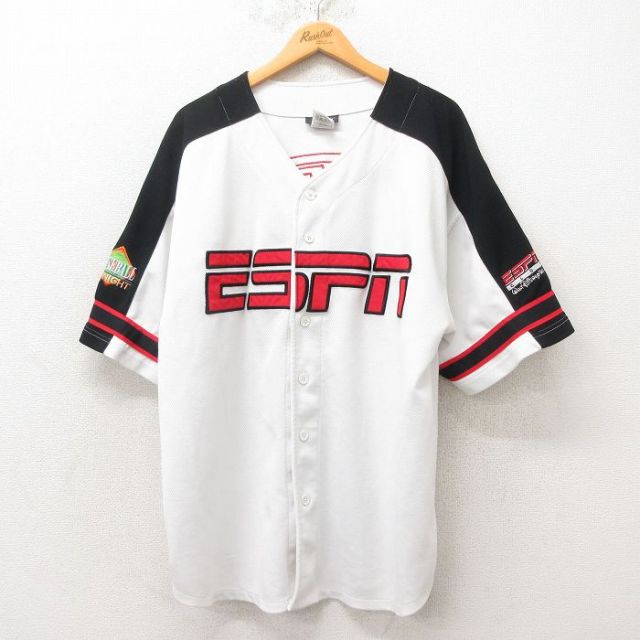 【50%OFF】XL★古着 半袖 ベースボール シャツ メンズ 00年代 00s ディズニー DISNEY Espn 大きいサイズ メッシュ地 白 ホワイト 【spe】 25jun16 中古 トップス