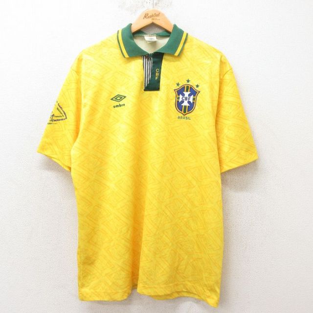 XL★古着 アンブロ 半袖 サッカー シャツ メンズ 90年代 90s CBF USA製 黄 イエロー 25jun16 中古 トップス